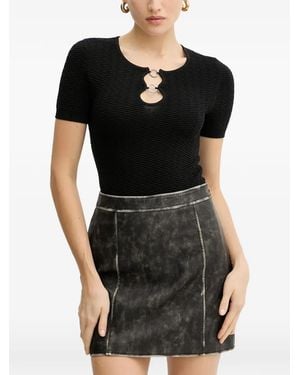 Guess Textured Ring-Detail T-Shirt - Black