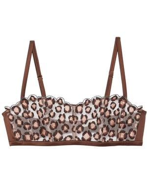 Fleur du Mal Leopard-Embroidered Boned Bralette - Brown