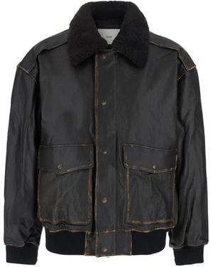 DUNST Manteau En Cuir À Fini Brossé - Black