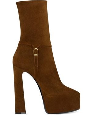 Saint Laurent Platform Block-Heel Lambskin Boots - Brown