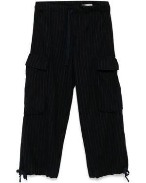 Greg Lauren Pinstriped Wide Trousers - Black