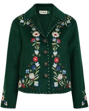 RIXO London Jude Floral-Embroidered Jacket - Green