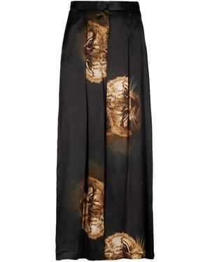 Tessitura Animal-Print Silk Palazzo Trousers - Black