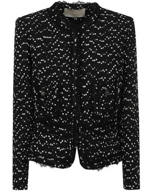 Elie Saab Veste En Tweed Bordée De Dentelle - Black