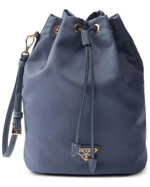 Prada Logo-Plaque Bucket Bag - Blue