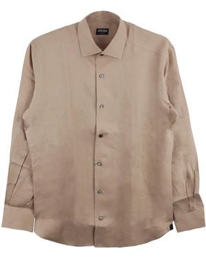 ZEGNA Camicia Oasi Lino - Marrone