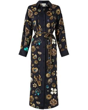 CAMILLA Back Button Detail Shirt Maxi Dress - Black