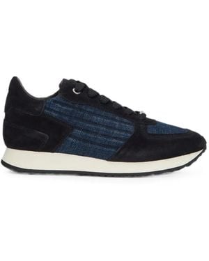 Moorer Leather Denim-Insert Trainers - Blue