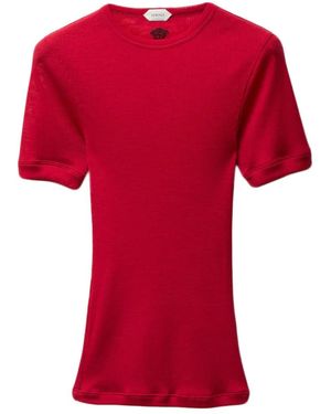 Versace Gestricktes T-Shirt Aus Gerippter Wolle Mit Stickerei - Rot