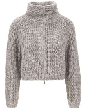Gran Sasso Cable-Knit Cropped Cardigan - Grey