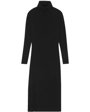 Saint Laurent Roll-Neck Side-Slit Maxi Dress - Black