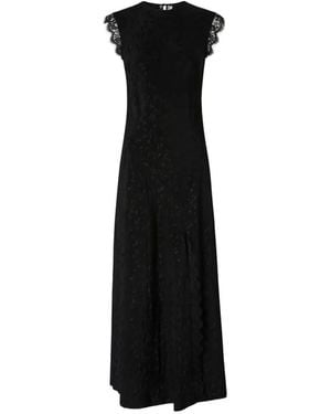 Pinko Long Dress With Slit And Lace Inserts - Black
