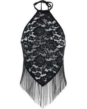 VENUJA Lace-Panelled Halter Top - Black