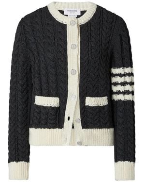 Thom Browne Merino-Wool 4-Bar Aran-Cable Cardigan - Black