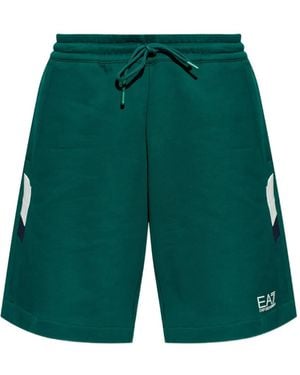 EA7 Logo-Print Track Shorts - Green