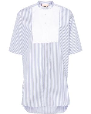 Plan C Halo-Stripe Panelled Cotton Shirt - White