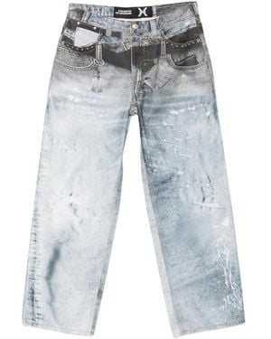 John Richmond Trompe L'Oeil Paint-Splatter Trousers - Blue