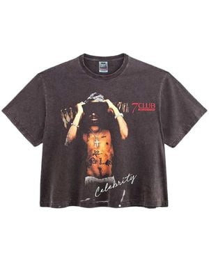 Triple Sevens Stone-Wash Graphic-Print T-Shirt - Grey