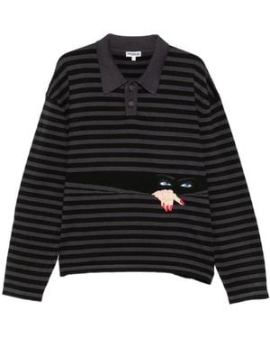 House of Errors Striped Embroidered-Motif Jumper - Black