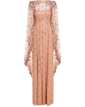 Jenny Packham Blaize Embellished Cape Maxi Dress - Pink