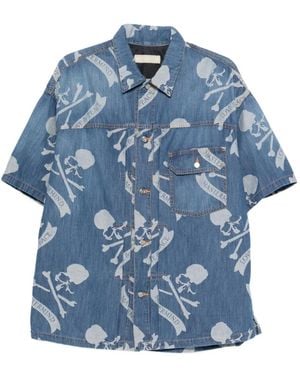 Mastermind Japan Skull-print Denim Shirt - Blue