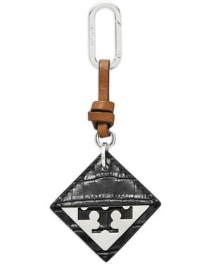 Tory Burch Crocodile-Embossed Logo-Detail Keyring - White