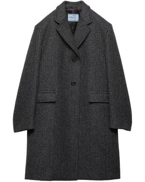 Prada Cappotto A Spina Di Pesce Con Revers Classici - Grigio