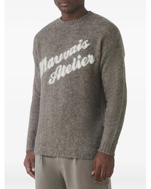 Mauvais Logo-Intarsia Brushed-Knit Jumper - Grey