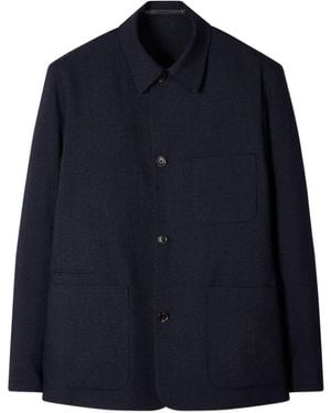 Paul Smith Check Two-Ply Button-Down Merino Jacket - Blue
