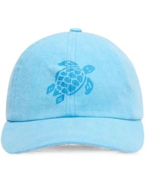 Vilebrequin Turtle-Print Linen Baseball Cap - Blue