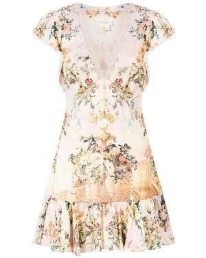 CAMILLA Ruffle-Sleeve Floral-Print Mini Dress - White