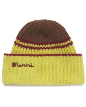 Marni Colour-Block Striped Beanie - Yellow