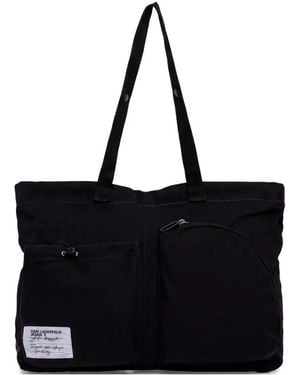 KARL LAGERFELD Logo-Patch Pocket Tote Bag - Black