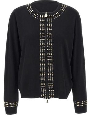 Elena Miro Studded Zip Cardigan - Black
