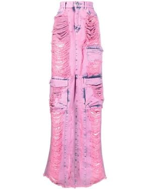 Gcds Frayed-Denim Cargo Maxi Skirt - Pink
