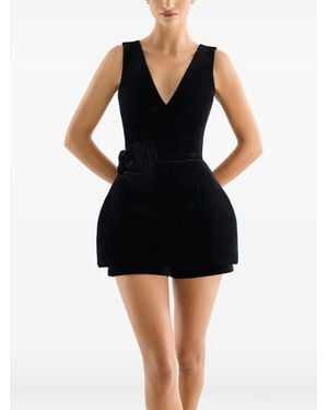 Adamaris V-Neck Rose-Detail Playsuit - Black