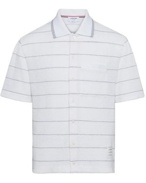 Thom Browne Camicia A Righe A Maniche Corte - Bianco