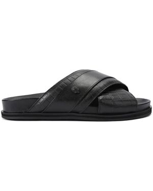 Kurt Geiger Baron Croc-Embossed Eagle Head Sandals - Black