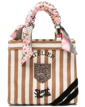 Secret Pon-pon Small Saint Tropez Striped Tote Bag - White