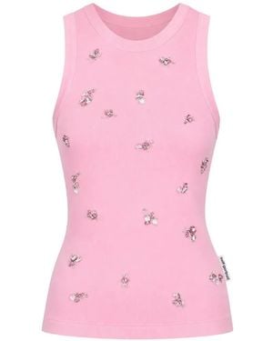 Des Phemmes Crystal-Embellished Ribbed Tank Top - Pink