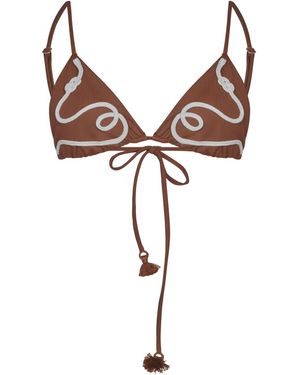 Johanna Ortiz Rope-Embroidered Bikini Top - Brown