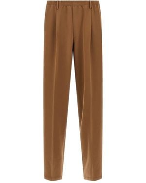 Cellar Door Pleated Elastic-Waistband Trousers - Brown