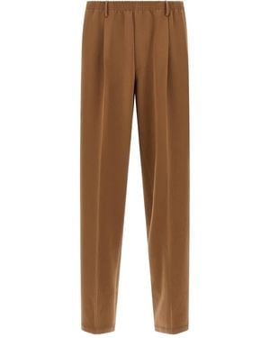 Cellar Door Pleated Elastic-Waistband Pants - Brown