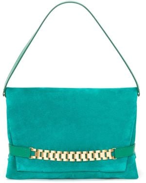 Victoria Beckham Chain Pouch Suede Shoulder Bag - Blue
