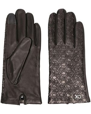 Calvin Klein Re-Lock Logo-Embossed Leather Gloves - Black