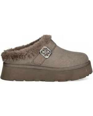 Guess Buckle-Logo Mules - Brown
