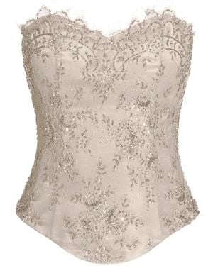 ALEXIA & ANTONIA Embellished Lace Corset - Natural