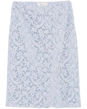 Blumarine Lace Floral Midi Skirt - Blue