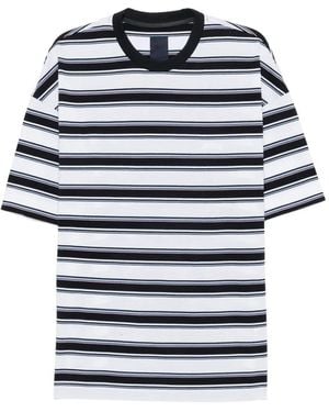 Juun.J Striped Logo-Embroidered T-Shirt - Blue