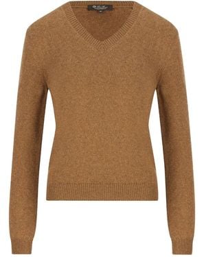 Loro Piana V-Neck Ribbed-Trim Sweater - Brown